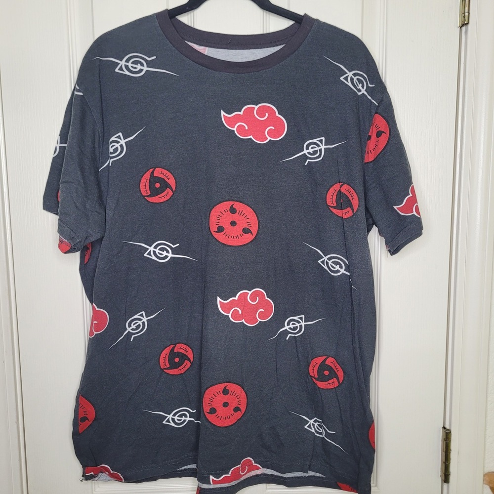 Naruto Shippuden Akatsuki Sharingan All Over Print T-Shirt Mens XL Black Anime